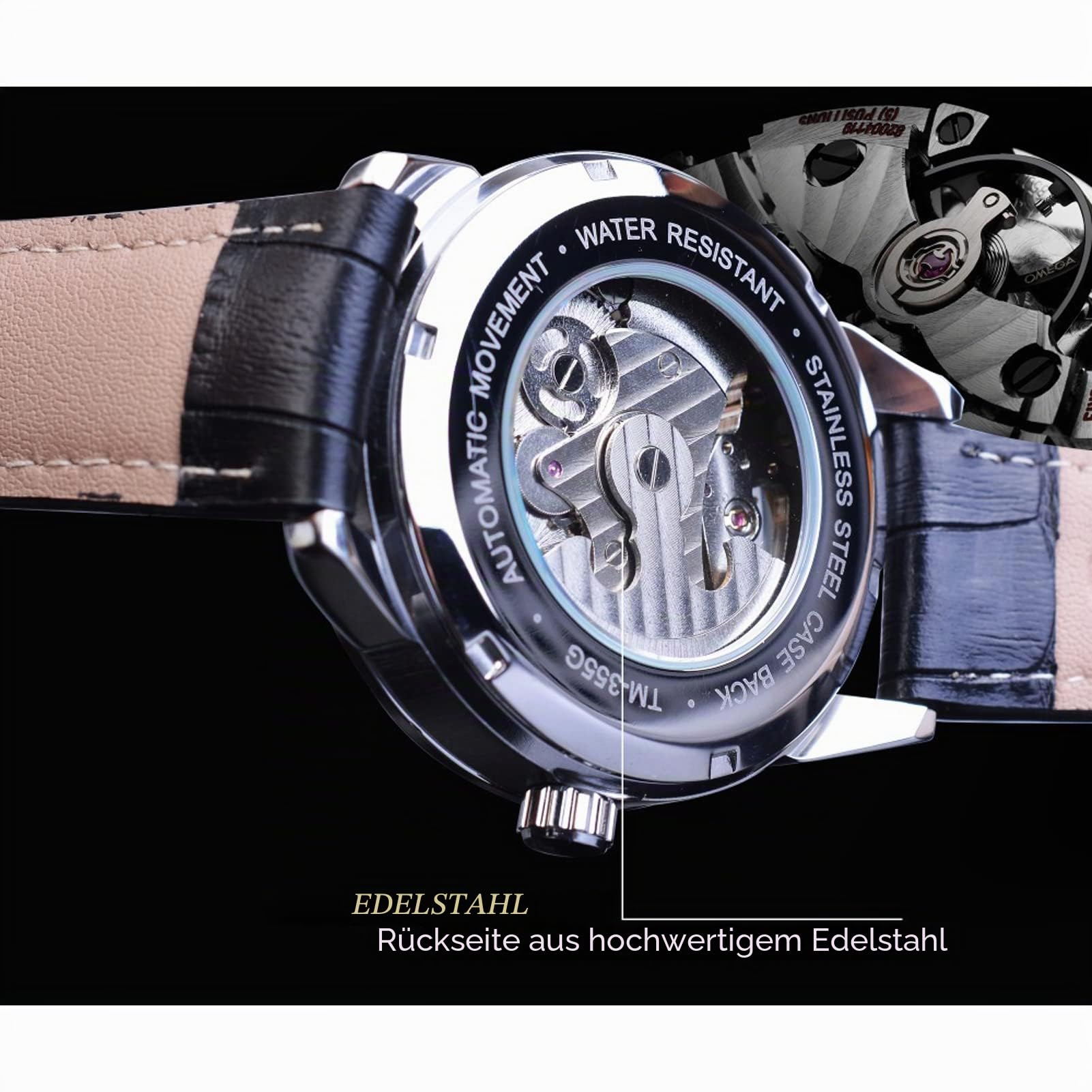 FORSINING Herren-Armbanduhr, Tourbillon, Mondphase, automatische Armbanduhr, Leder, modisch, Business, Skelett, Luxus-Uhren, Handaufzug