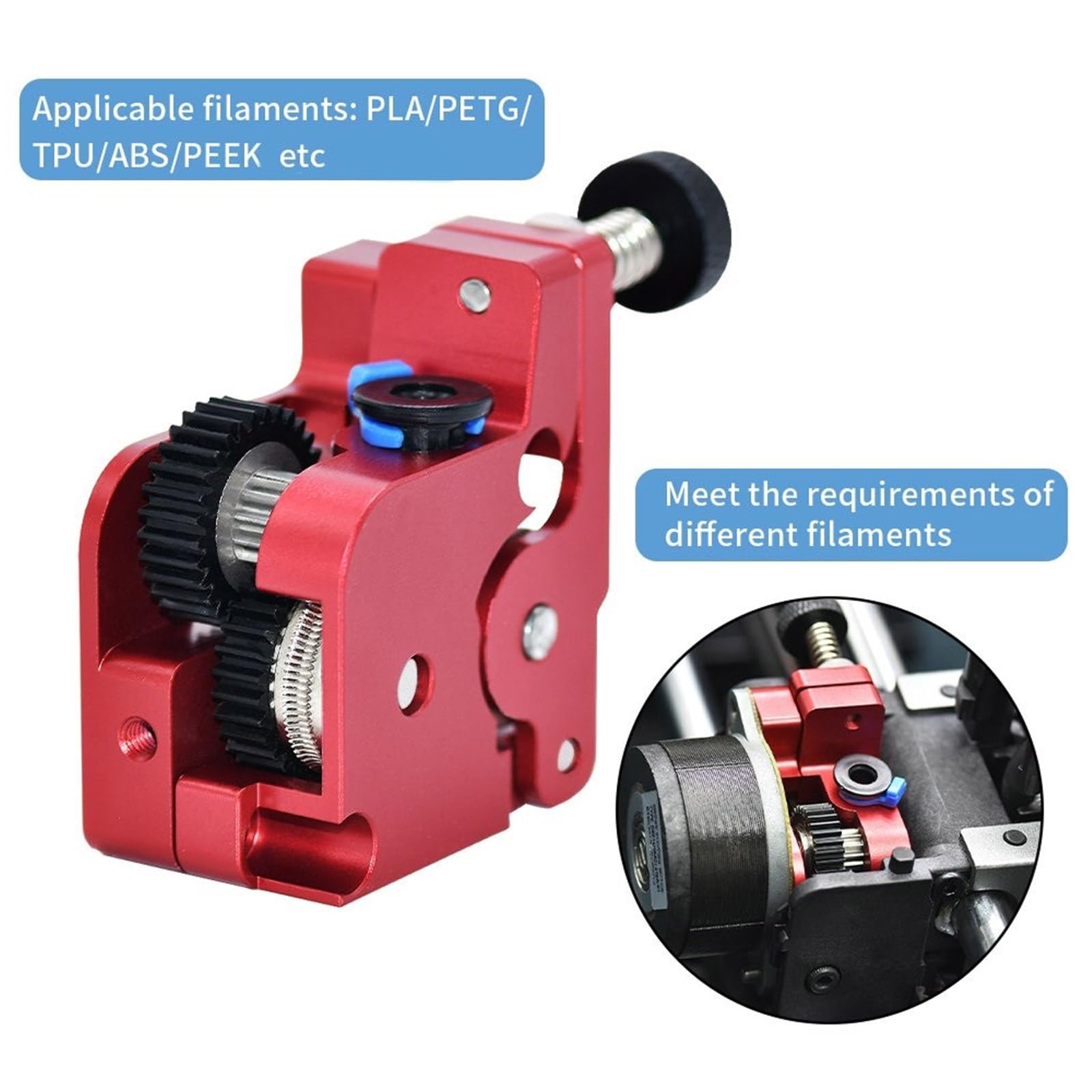 Estrusore per stampante 3D, interamente in metallo, tensione regolabile (senza motore)