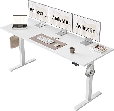 Agilestic Electric Standing Desk, 160 x 60 cm Height Adjustable Sit Stand Desk with Splice Board and Memory Smart Pannel, Home Office Desk, White