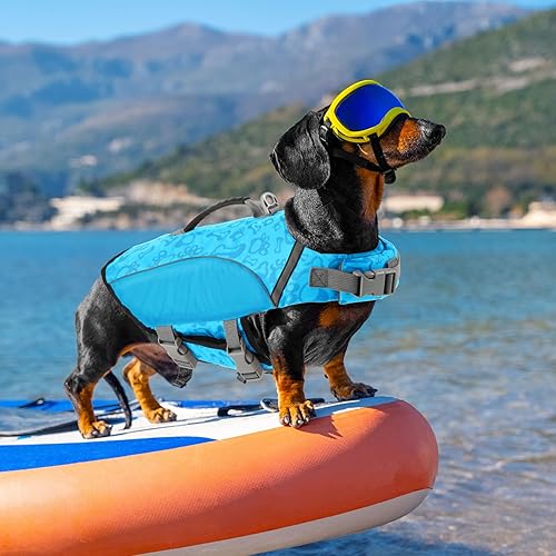 Miniatura 6 de ALAGIRLS Chaleco salvavidas reflectante para perros con asa de rescate, chaleco salvavidas ajustable para cachorros, traje de baño salvavidas para