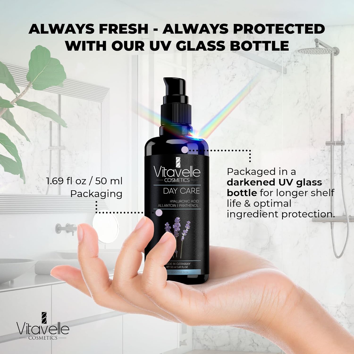 VITAVELLE Natural Day Moisturizer – Anti-Aging Hydrating Cream with Allantoin & Hyaluronic Acid – Lightweight Daily Facial Care for Oily & Combination Skin (1.69 Fl Oz)