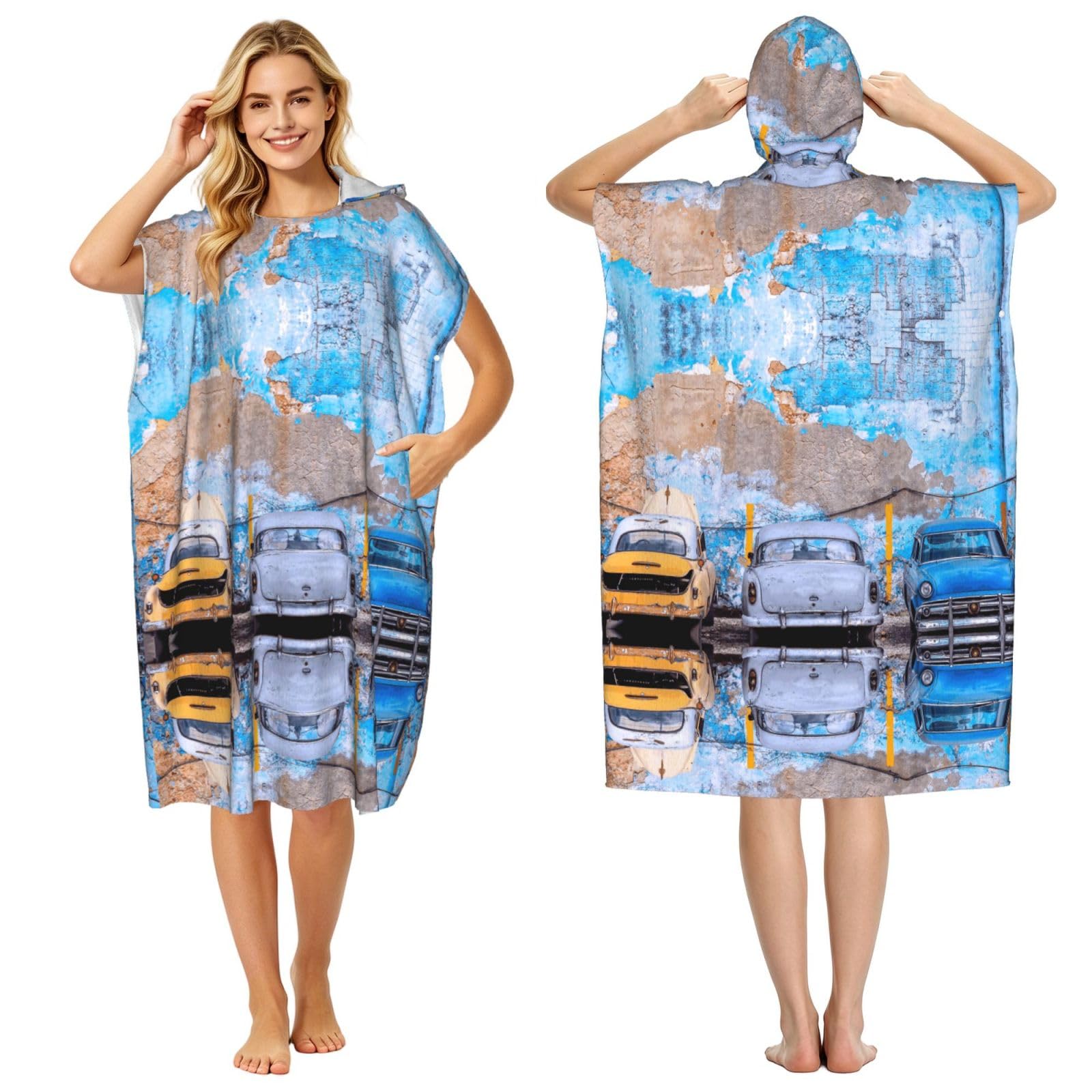 Peignoir à capuche pour piscine et plage léger serviette poncho de bain adulte