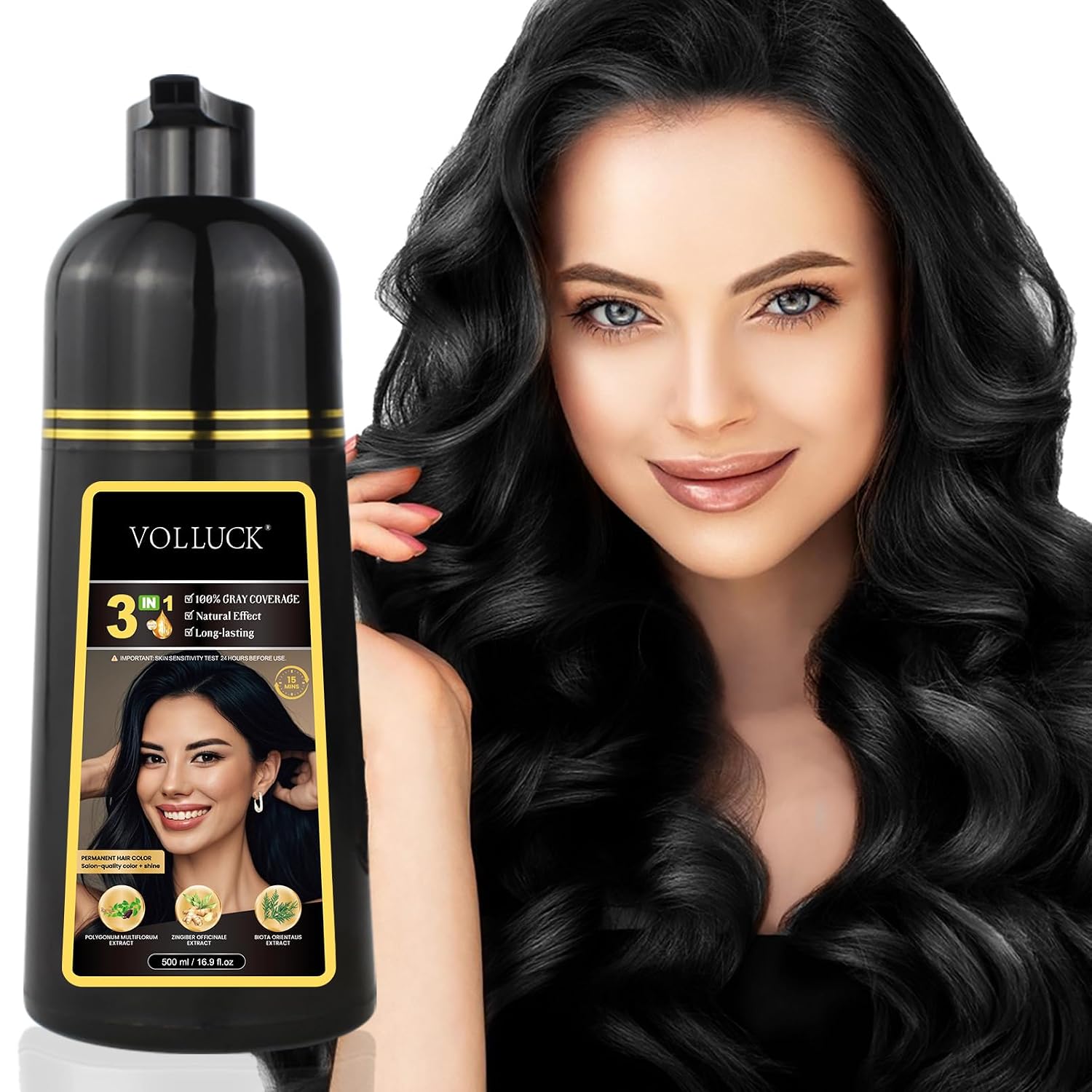 Hair Dye Shampoo for Long Lasting Gray Coverage - Black