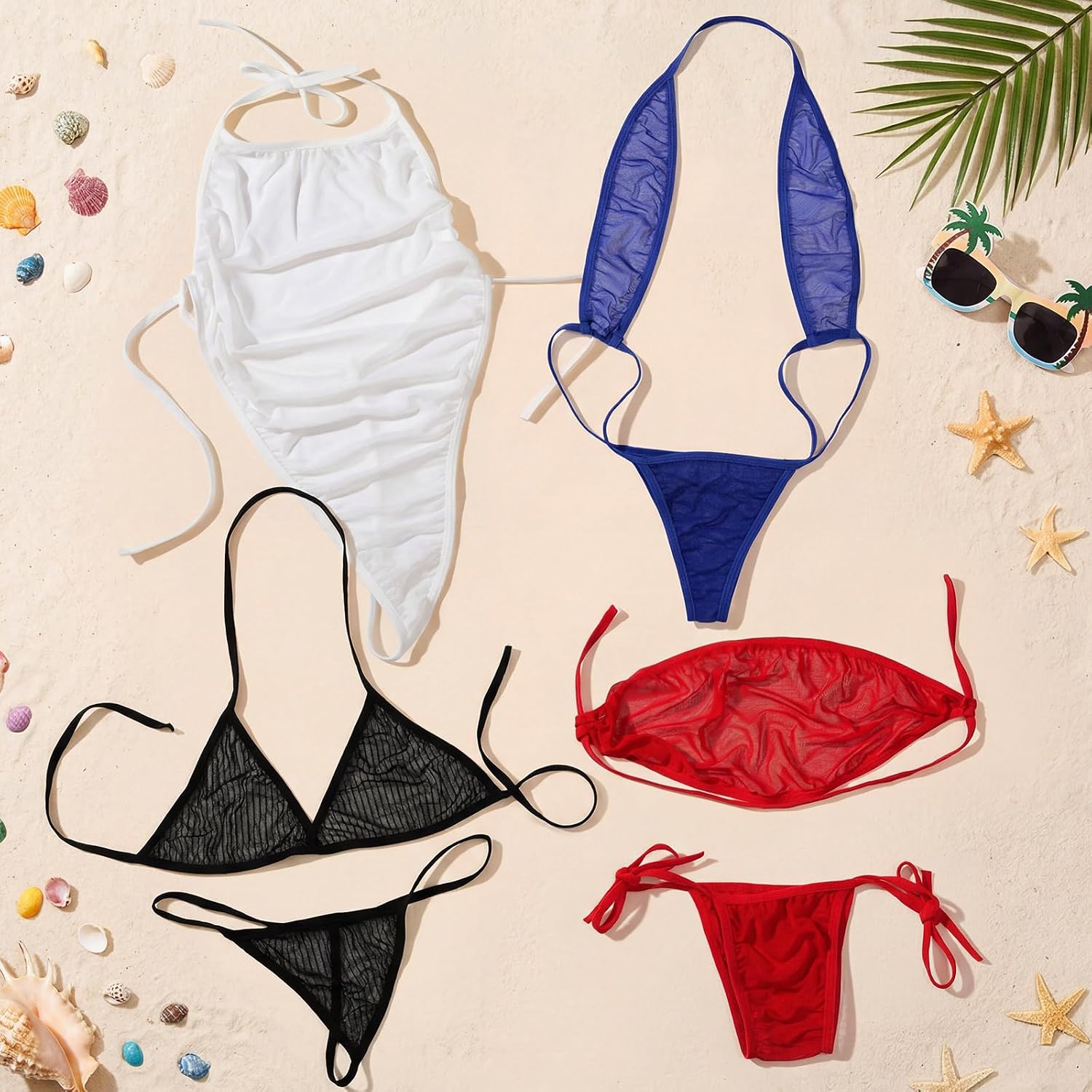 Tradder 4 Pcs Womens g String Thong Bikini Slutty Bikini Women's Exotic Lingerie Sets Swimwear for Beach Party