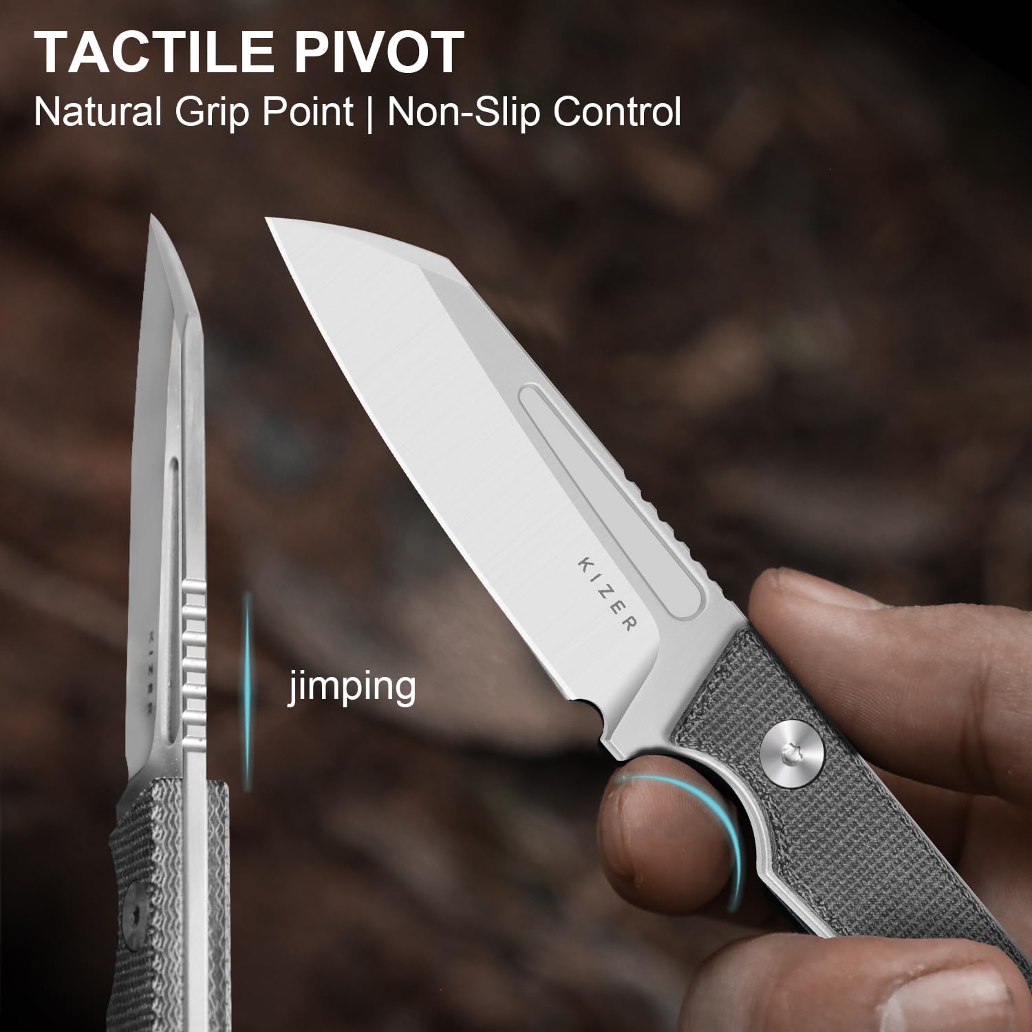 Kizer Phasmids Cuchillo de Hoja Fija con Funda, Hoja de Acero AEB-L de 7 cm, Cuchillo de Camping de Espiga Completa con Mango de Micarta Negra, Cuchillos EDC para Senderismo 1079A3