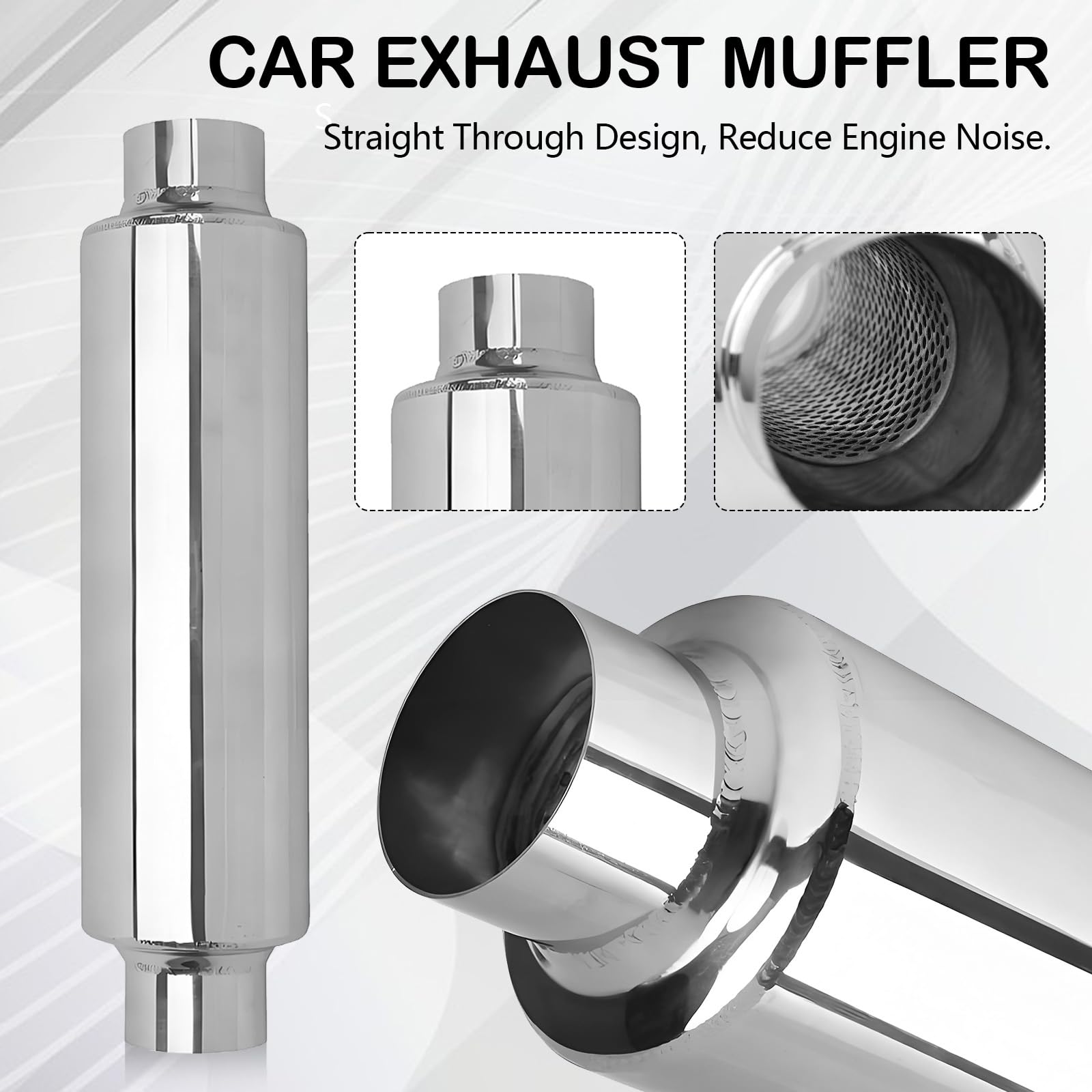 Silenziatore, Silenziatore Auto di Scarico in Acciaio Inox da 305 mm con Uscita Aria da 63 mm Terminale Scarico Auto Universale Terminali di Scarico Passante per Una Varietà di Veicoli