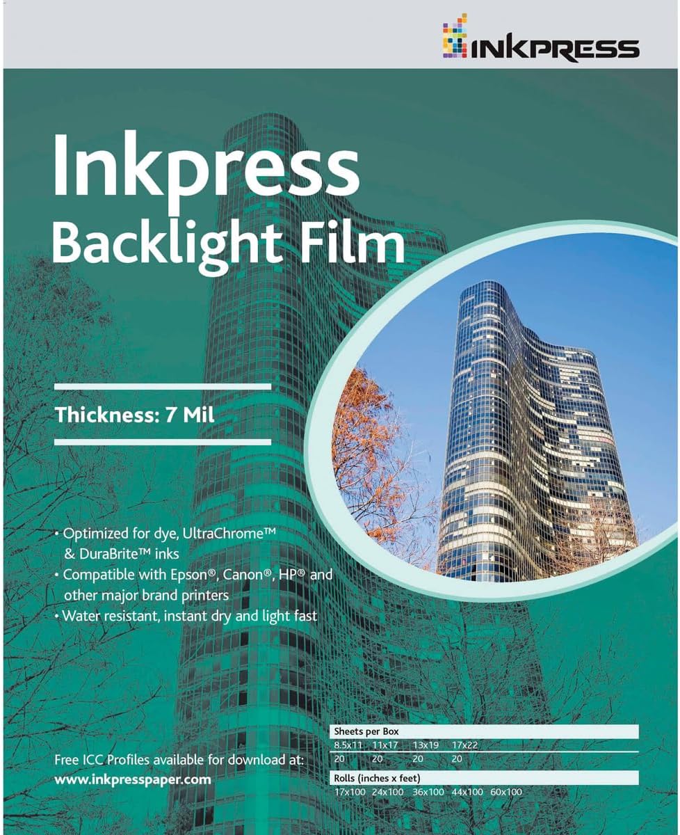 Inkpress IBF851150 Specialty Media Backlight Film 7 Mil 8.5in. X 11in. 50 Sheets
