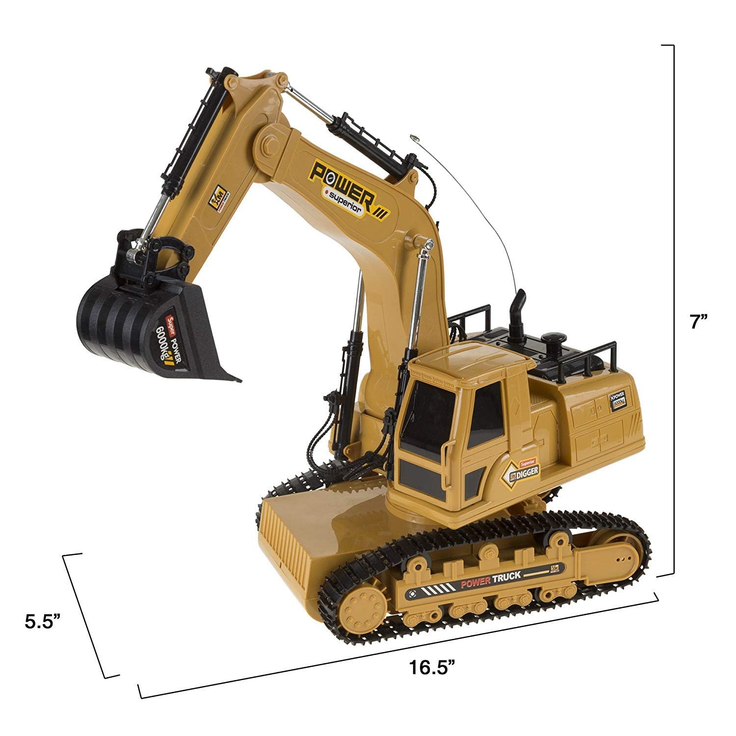 Ramus Plastic RC Excavator 6-Channel Wireless Remote Control Toy Truck Engineering Vehicles Machine Construction Toy with Lights 360° Rotation (Yellow) 3
