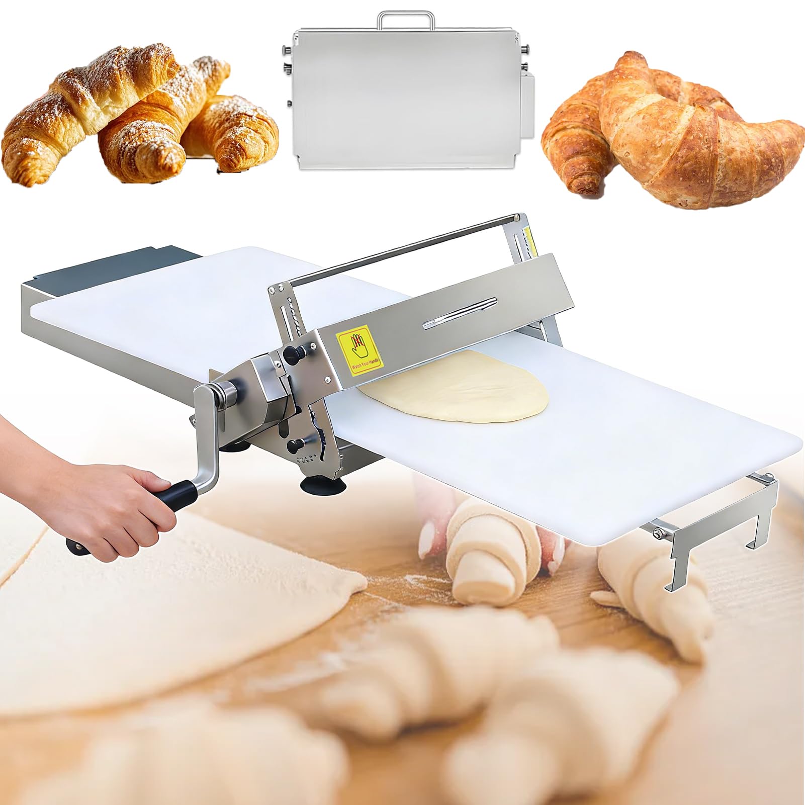 Sfogliatrice per Croissant e Pasta Sfoglia, Pressa Automatica per Pizza Commerciale in Acciaio Inossidabile, Regolazione Spessore 0-25 mm, per Panetteria Domestica e Piccole Attività Commerciali