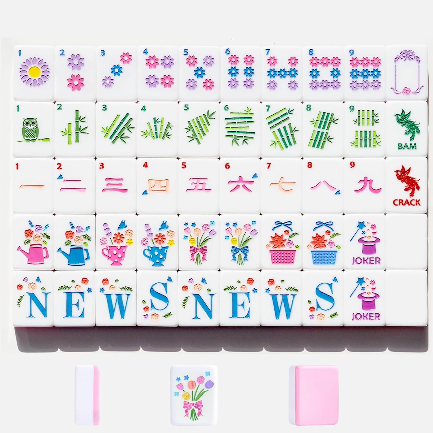 Mahjong Tile Set 160 Acrylic Engraved American Mahjong Game Sets | Pink Blossom Series 1.2” Mah Jongg Tiles with 6 Dice PU Bag Accessories Gifts for Majong Players Beginners