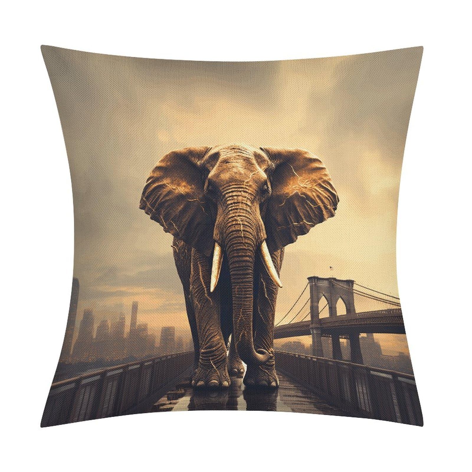 Fodpand Style Elephant On A Bridge Pillow Covers 18X18 Inch, Pillow Cases Boho Farmhouse, Throw Pillow Covers For Couch Sofa Bed Spring Home Decor
