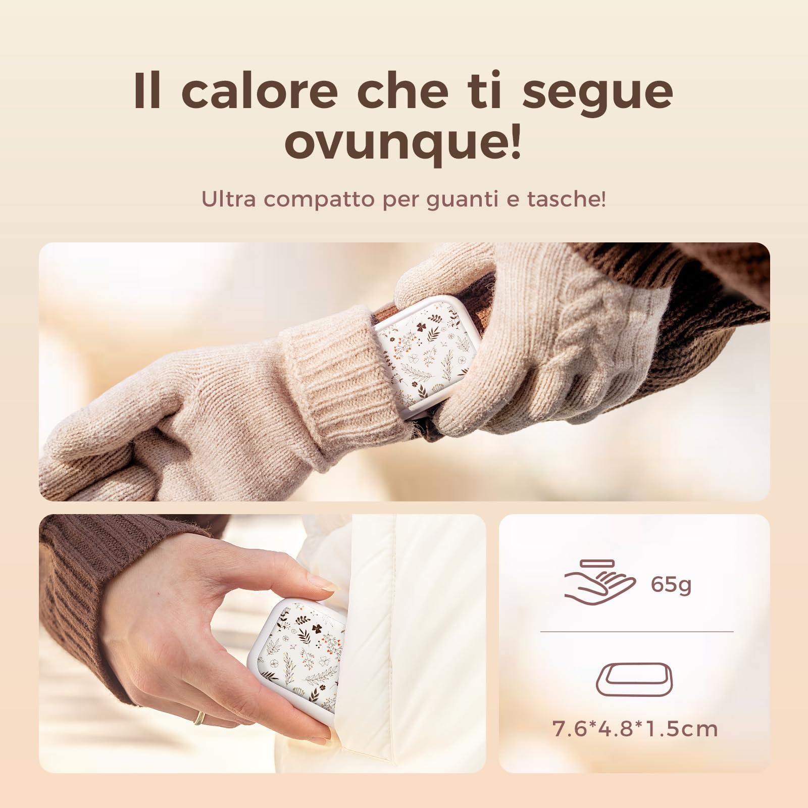 Scaldamani Ricaricabile UT4 Young - 2 In 1 Magnetico, 3 Livelli Calore, Portatile