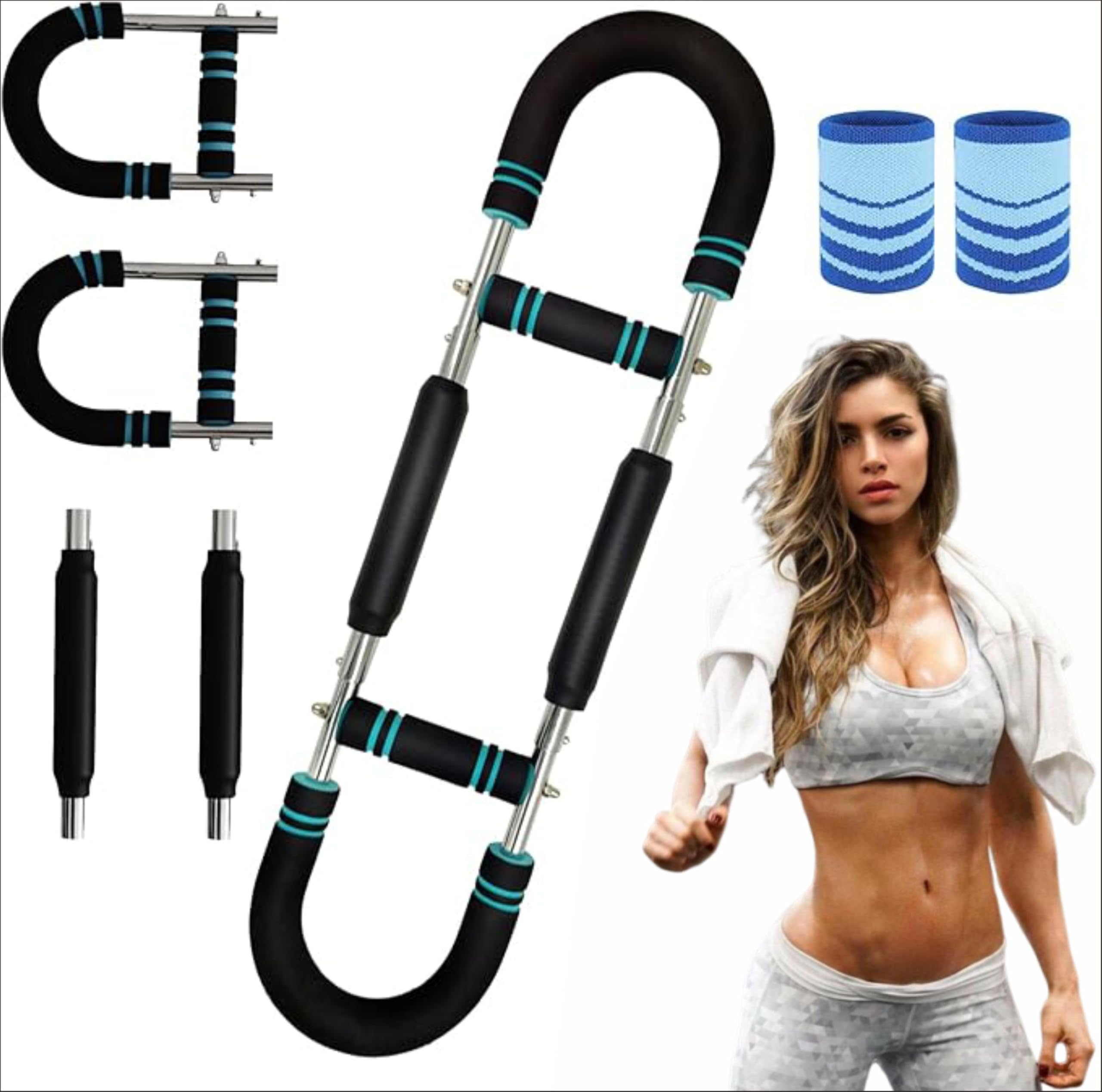 Multifunctional Arm Trainer Upper Body Twister Exerciser U-Shaped Twister Arm Trainer 40-100lb Adjustable Spring Twist Exercise Machine Home Exercise Equipment for Arms Chest Workout (Black+Blue)-picture-11