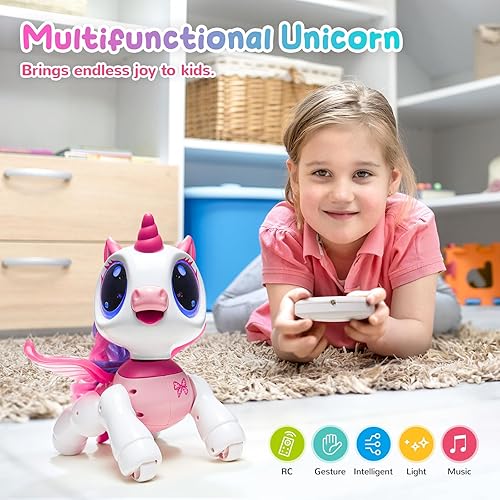 Miniatura 2 de SGILE Juguete de unicornio para niñas, robot mascota para niños de 3, 4, 5, 6, 7, 8 años con música, baile, caminar y programas interactivos de