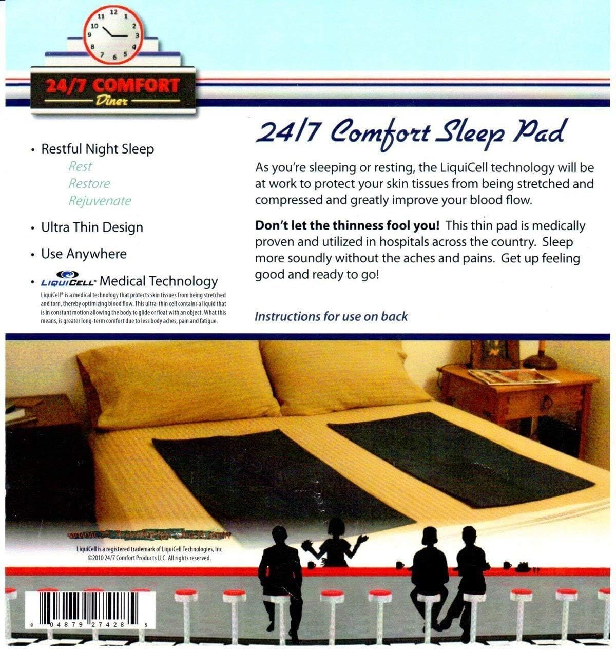Liquicell Sleep Pad Mattress Topper/Overlay - Better Than Gel, Foam, and Air! Liquid-Filled Membranes. Blood Flow Improved by 150% (18" x 36" x 1/8")