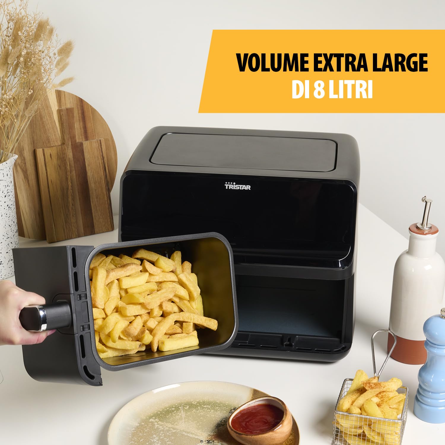 Tristar Fryer con doppio cestello - Capacità 2 x 4 L - 2700 W - 8 programmi - Temperatura per cestello regolabile