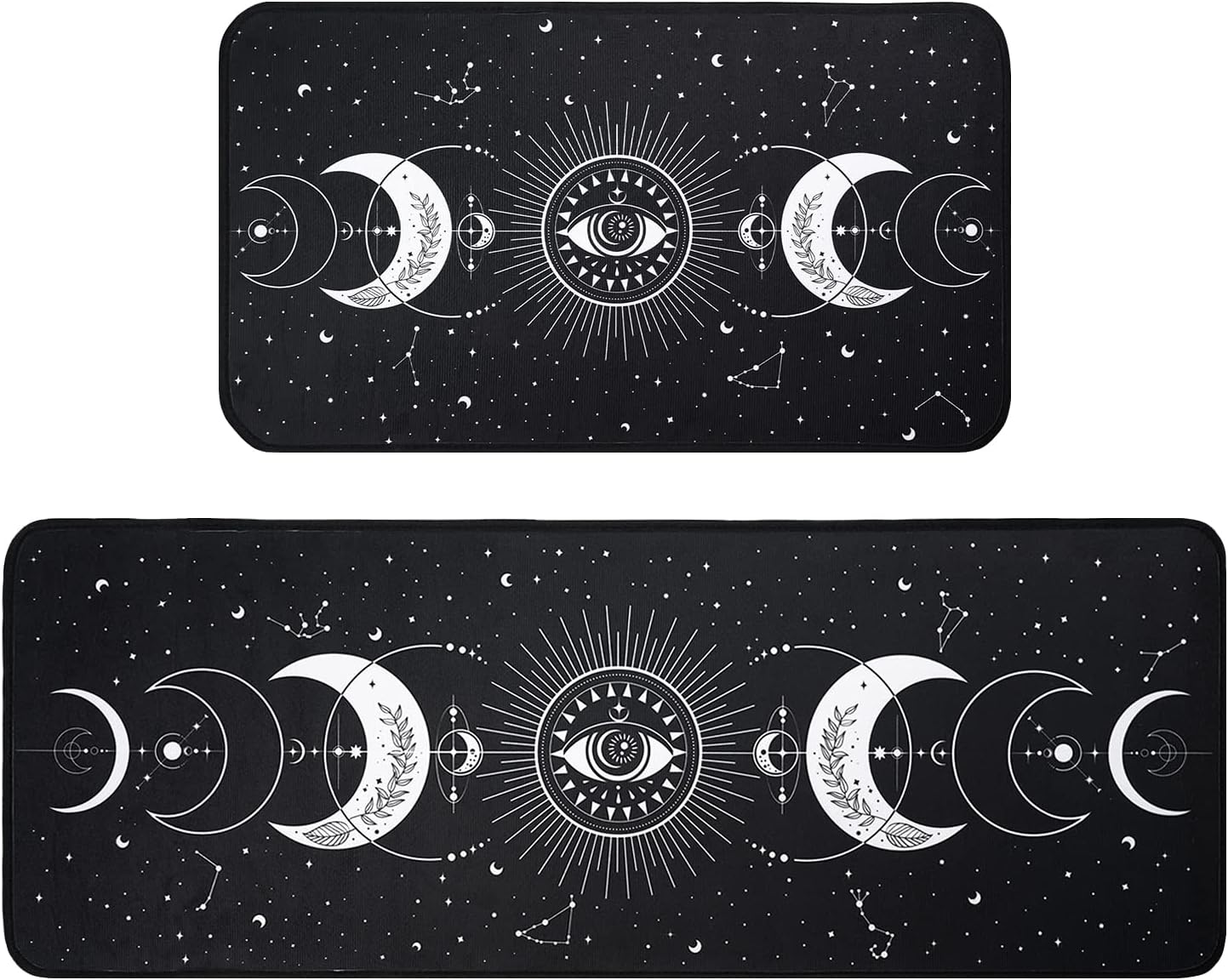 Moon Phase Kitchen Rug Set of 2, Goth Rug, Moon Rug, Black and White Constellation Halloween Kitchen Mat Rugs, Carpet- Gothic Witchy Moon Phase Kitchen Decor Decoration- 17x30 and 17x47 Inch