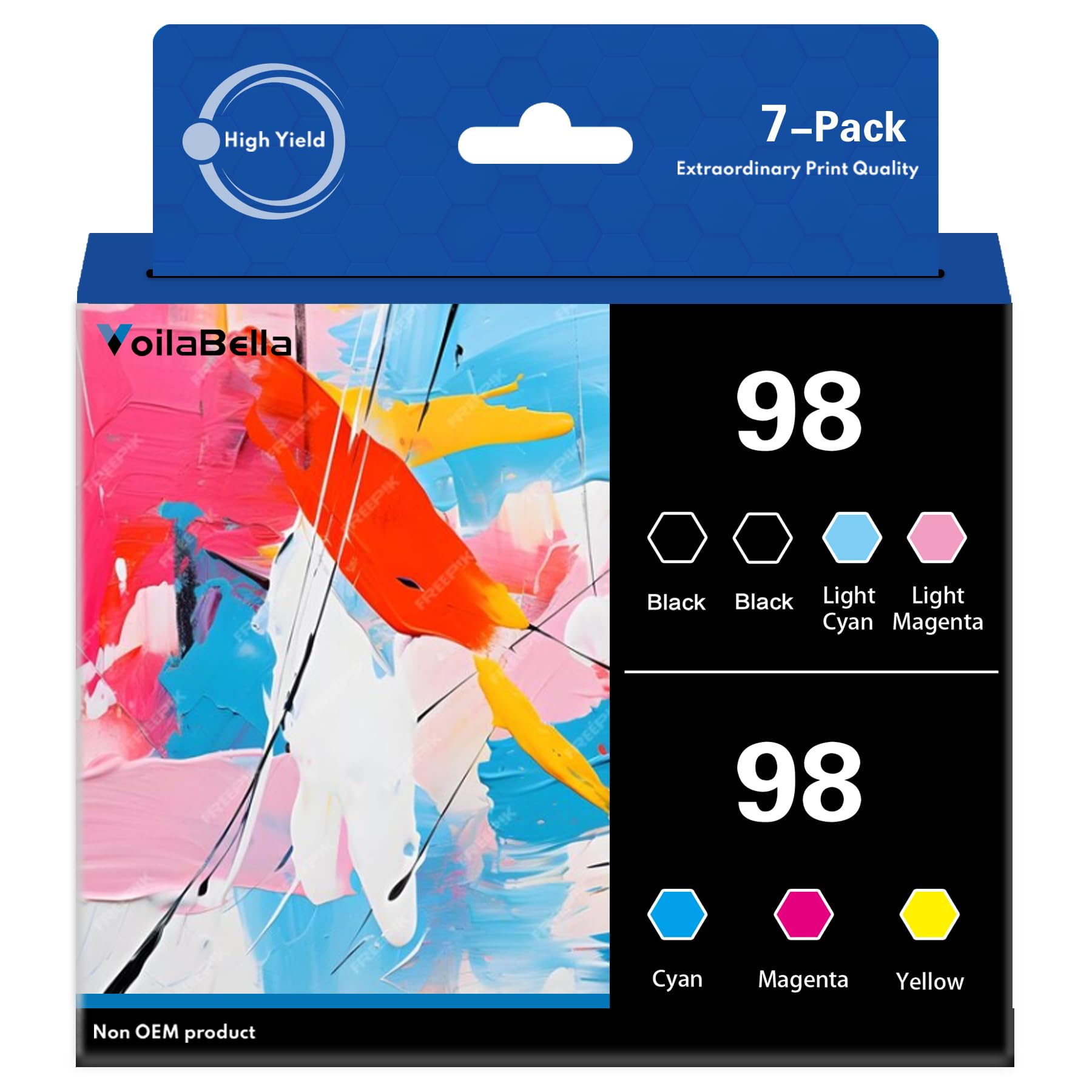 Photo 1 of **only 4** VoilaBella 98 High Yield Ink Cartridges Combo Pack Compatible Replacement for 98 Ink Cartridge with Artisan 700 710 725 730 800 810 835 837 Printer (7-Pack)