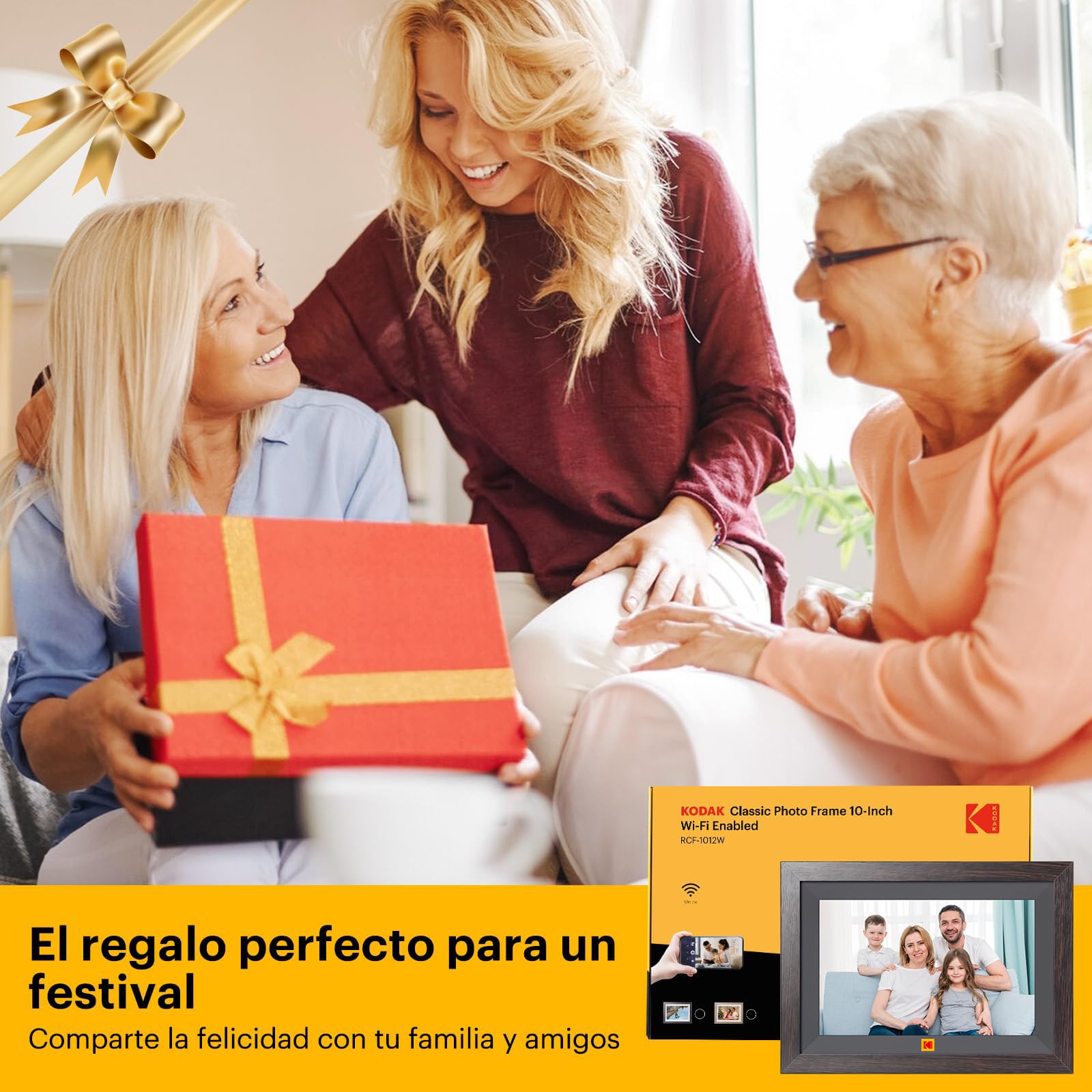 KODAK Marco de Fotos Digital WiFi 10.1 Pulgadas, Memoria Incorporada 32GB, Pantalla Táctil para HD 1280x800 IPS, Soporte Multilingüe, Rotación Automática, Compartir Instantáneamente Fotos y Videos
