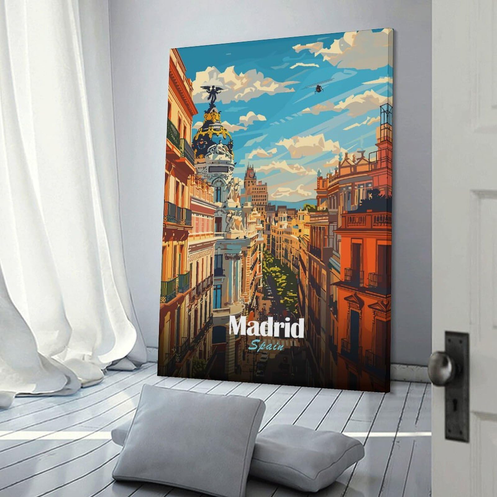 Junmoney Madrid Cityscape Canvas Art Print, 16x24inch(40x60cm), for Bedrooms, Workspaces And Everyday Interiors, A Flexible Wall Accent for Shared Spaces
