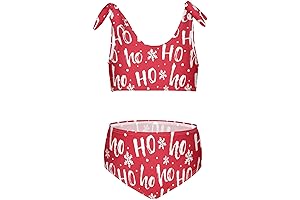 Buffalo Plaid Christmas Trees Kids Bikini Set, Scoop Neck Bikini Sets Cute Swimsuit for Girls
