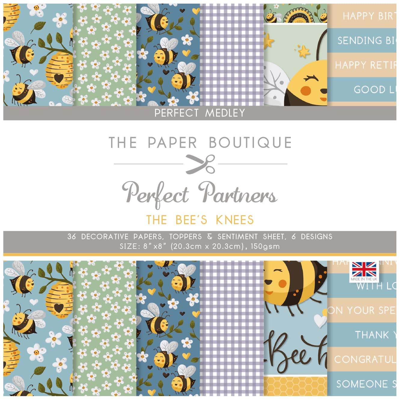The Paper Boutique - Perfect Partners - The Bee's Knees - Medley, Multicoloured, 8 x 8 inches (PB1818)