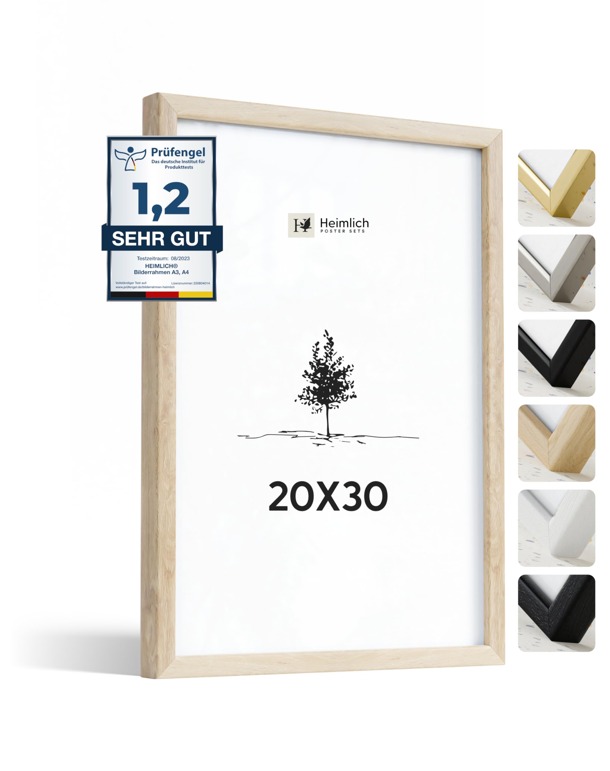 Heimlich® 1x Marco de fotos 20x30 cm Roble de Madera marcos cuadros | Vidrio Acrílico Irrompible Grano Visible Duradero Fácil de Colgar | Para Decoración de Pared y Decoración Hogar marco 20x30 cm