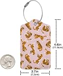 2 Pack Tigres mignons Balises de bagage rose pour Valises, Tag de bagages en cuir avec LoopName Id Cover Travel Bag Etiquettes Set pour Femmes Hommes Garçons Filles Enfants