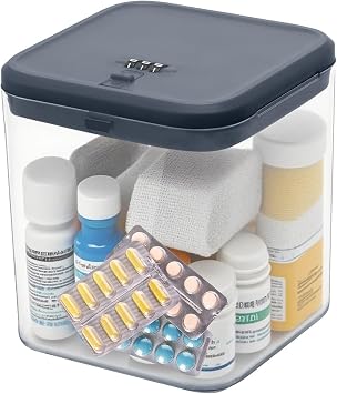 Medication Lock Box, Small Lock Box, Childproof Medicine Lockbox, Lockable Storage Box for Pill Organizer/Medicine Safe/Phone/Refrigerator/Personal Items/Dorm, 5.6x 5.6x 6.3