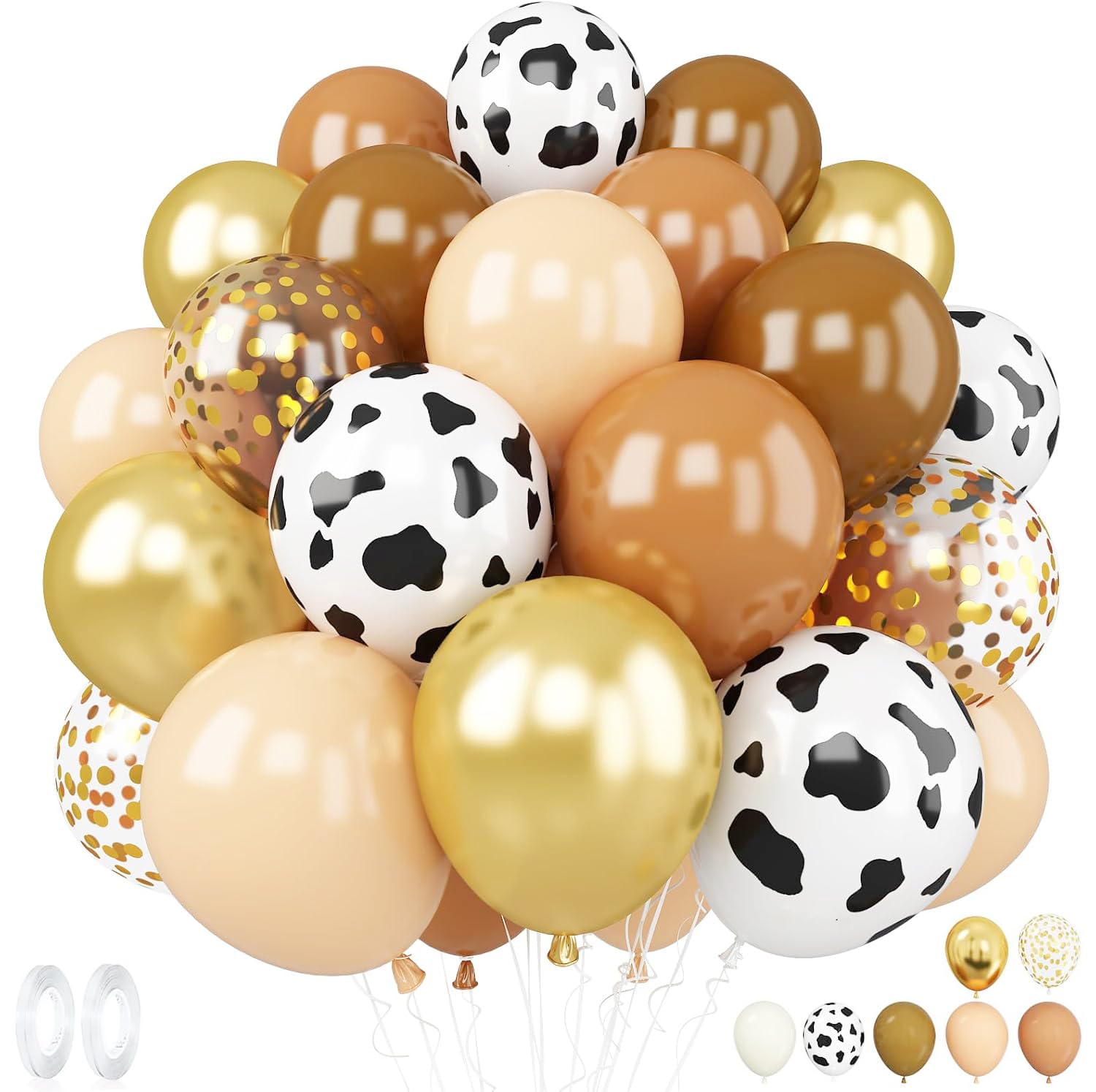 Brown balloons, RETWOT 60P 12 Inch Western Party Cow Print Balloons in Browns, Dark Brown, Tan, Coffee, Beige, Nude & White for country and western party Wedding Anniversary Birthday decorations