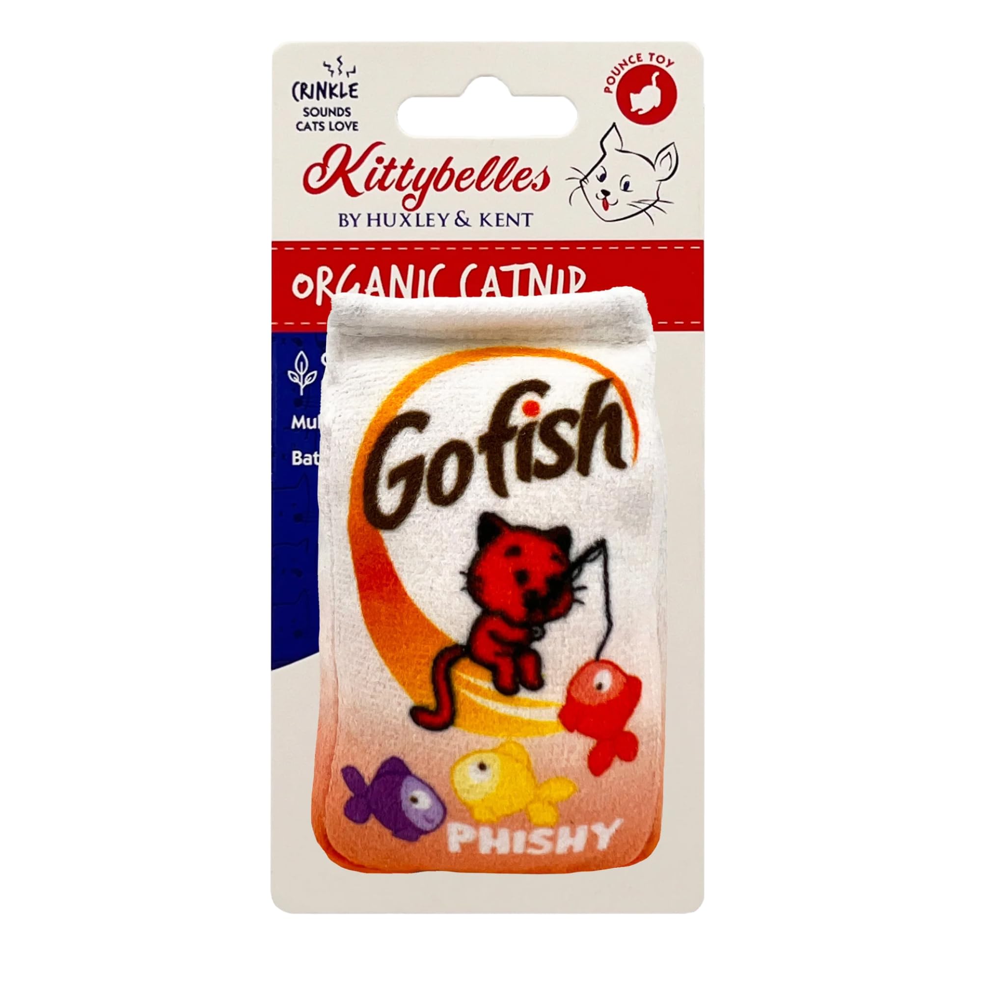 Huxley & Kent Plush Cat Toy - Interactive Catnip Toy for Cats & Kittens - Soft with Crinkle & Catnip - Fun Indoor Play - Go Fish Phishy