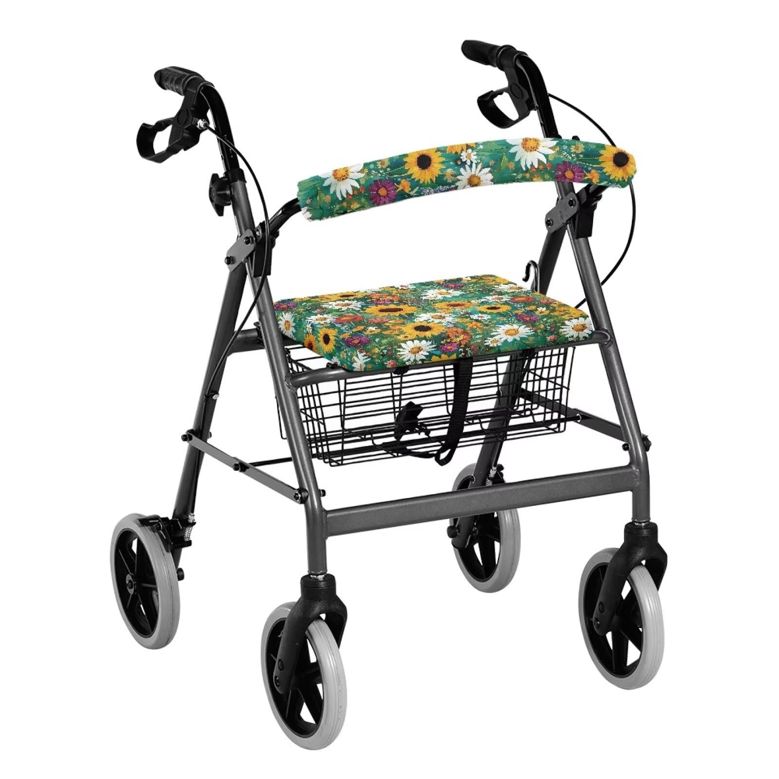 Universal Rollator Walker Seat and Backrest Covers Sunflower Wildflowers Accessories for Rollator Walkers Easy to Install Soft Walker Seat Covers for Men