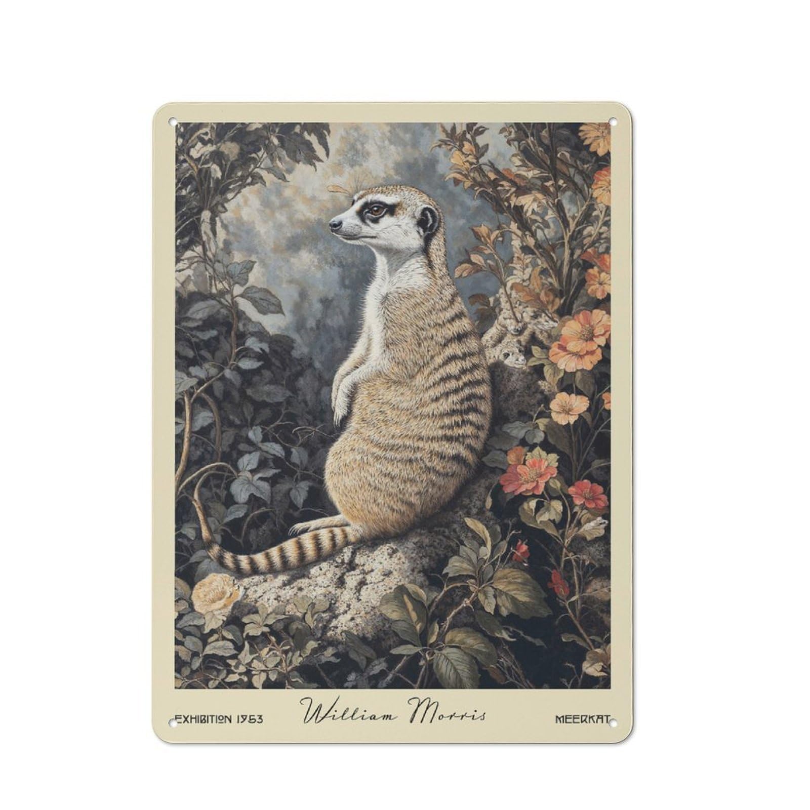 Junmoney Style-23 William Morris Meerkat Botanical Nostalgic Metal Wall Decor 40X30cm, Vintage Tin Sign For Living Room, Hallway, Kitchen Or Cafe