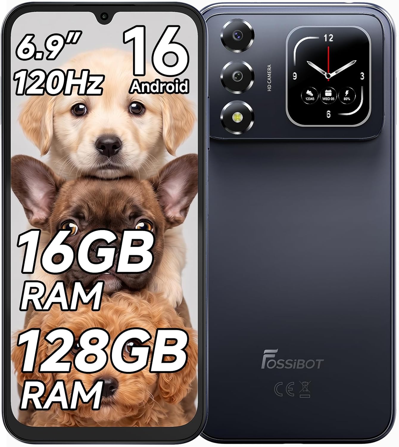 FOSSIBOT S7 Android 16-120Hz Cell Phone Unlocked, 6.9"+1.8" Dual Display Phone, 16GB+128GB/2TB Mobile Phone, 5000mAh Battery 4G Dual Sim, Gemini AI/Octa-core Smartphone | 1.8" Smart Screen, Android 16, 16GB+128GB/2TB