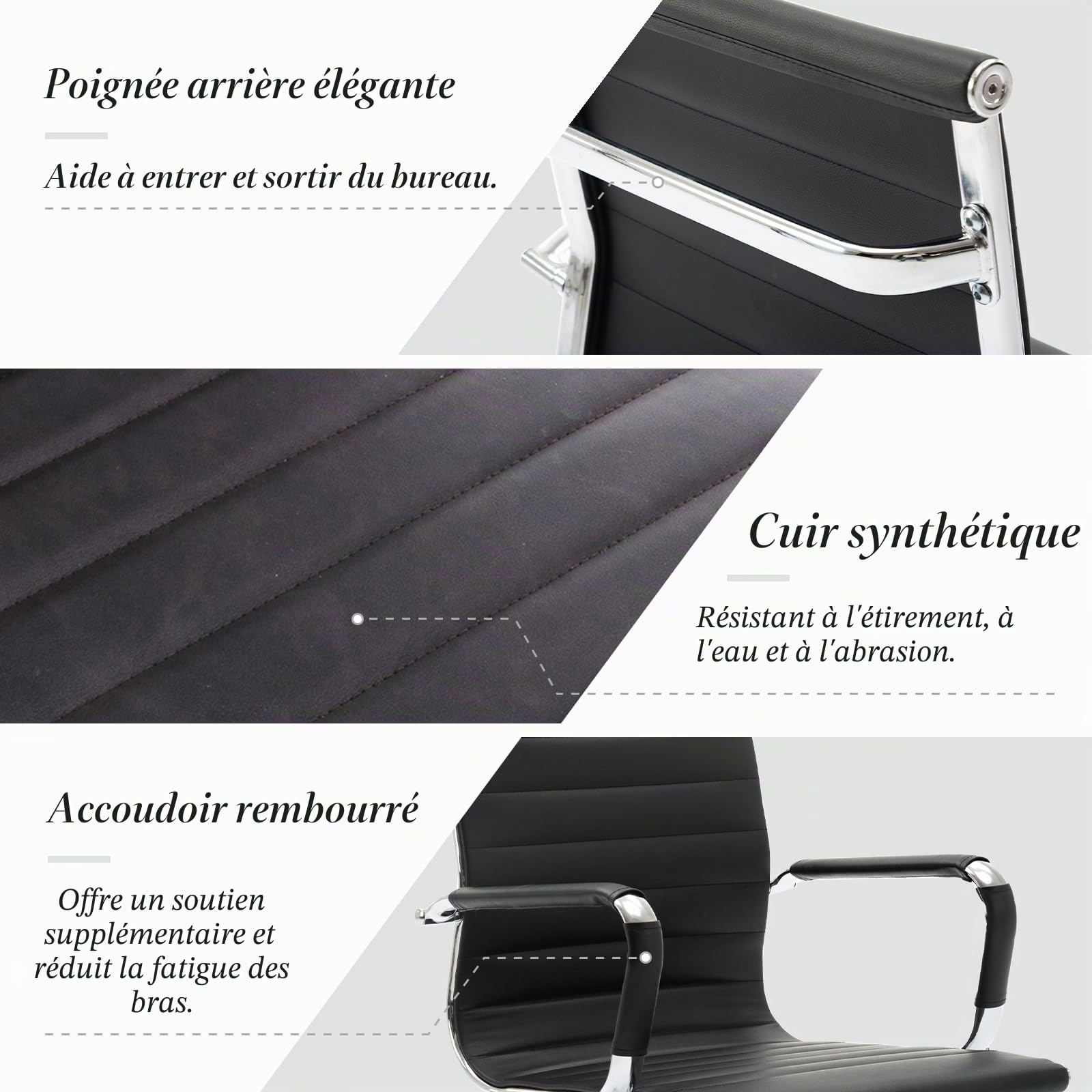 Ya-Home Chaise de Conférence Lot de 2 Chaise Bureau en Cuir PU avec Accoudoirs Chaise Visiteur Moderne avec Cadre Chromé, Noir