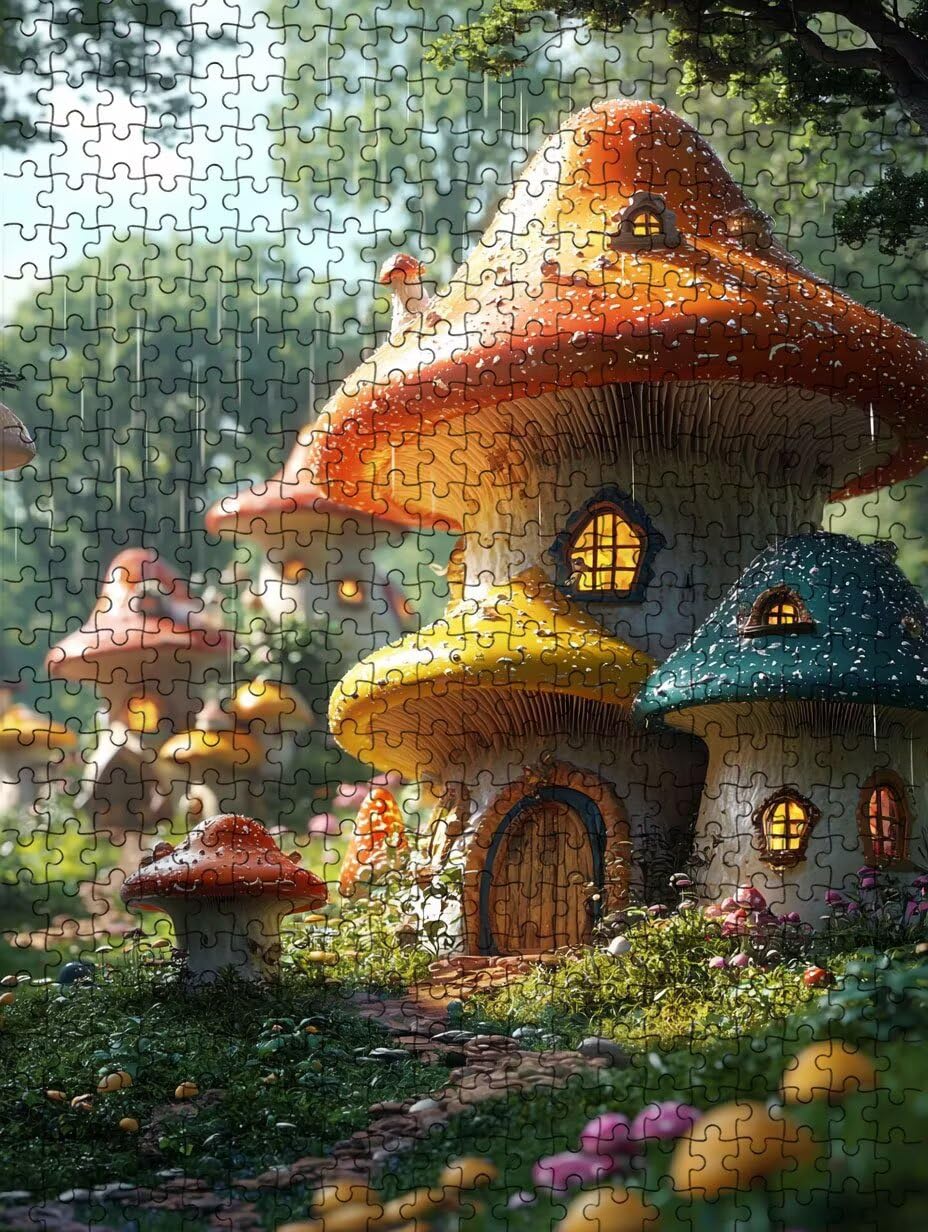 Puzzle 6000 elementów, kolorowe grzyby dom puzzle dla dorosłych, klasyczne puzzle, niemożliwe wyzwanie, gra zręcznościowa dla całej rodziny, gra edukacyjna puzzle, dekoracja domu DX0YL4712