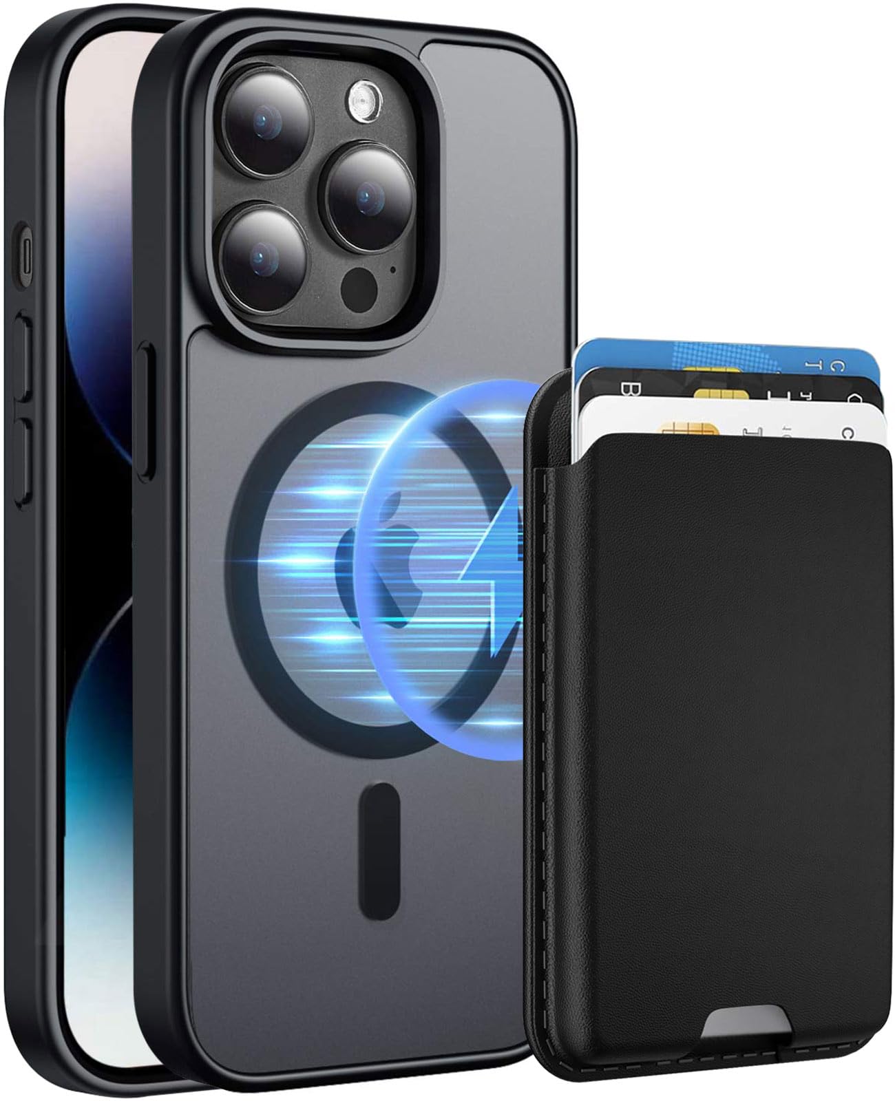 Ntwinro Magnetic for iPhone 14 Pro Case (Compatible with MagSafe) with Detachable Wallet & Card Holder for 3 Cards [RFID Blocking] Military Grade