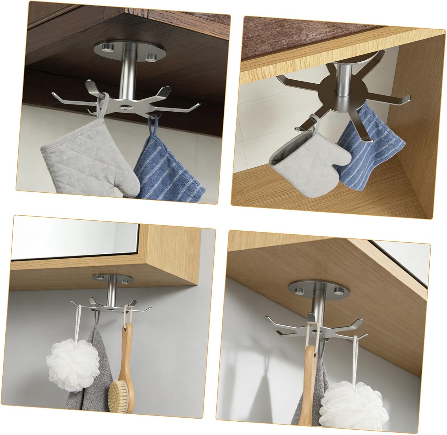2pcs Stainless Steel Under Cabinet Hooks Rotatable Kitchen Utensil Holder Storage Kitchen Accessories