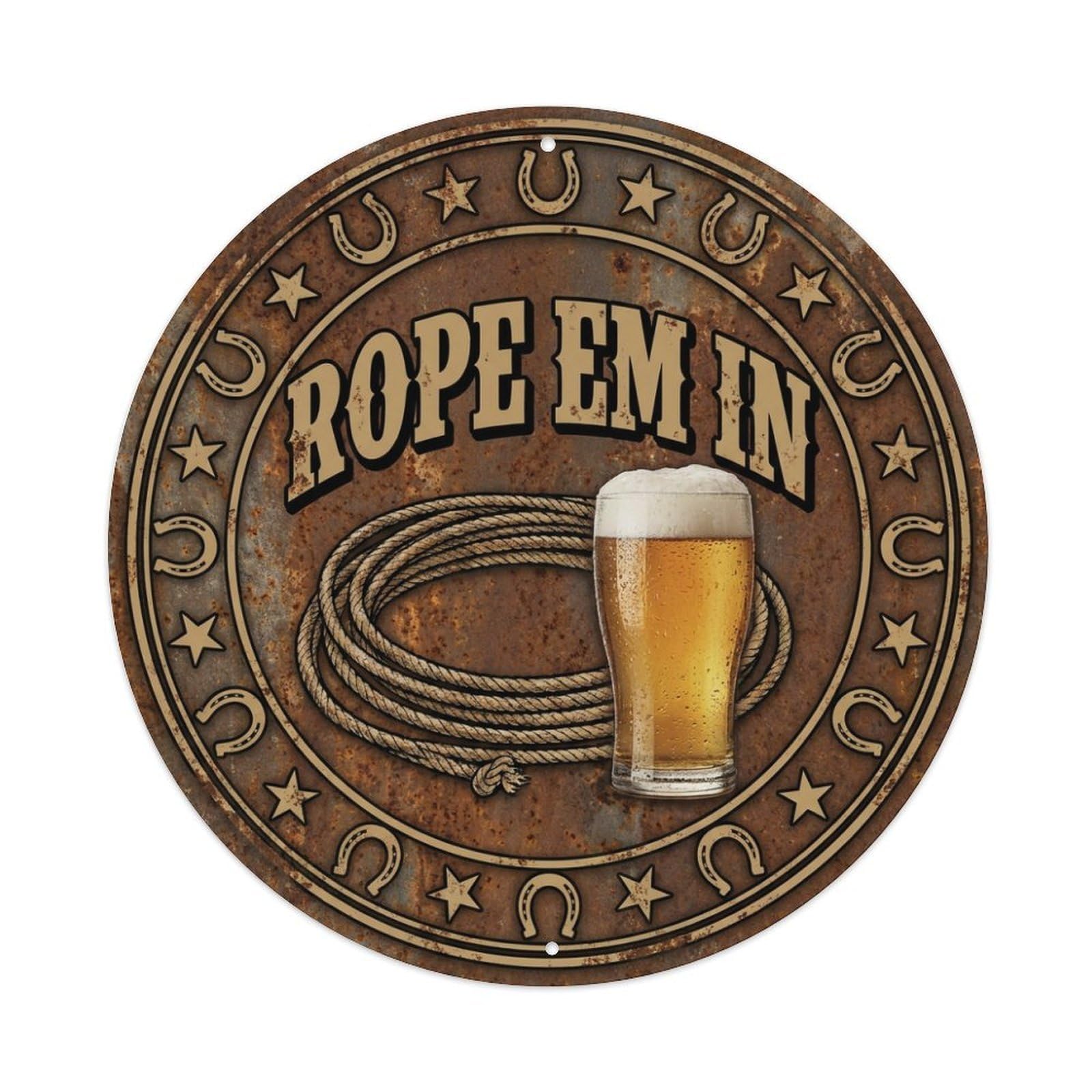 Vintage Beer Western Cowboy Rope Em In Retro Bar for Pub Metal Tin Sign