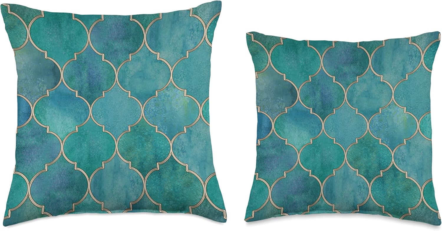 Moroccan Ornate Dark Teal Tile Pattern Throw Pillow