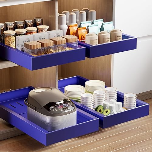 Vista 7 de Paquete de 2 organizadores extraíbles de gabinete, cajón deslizante de 21.8 pulgadas de profundidad para armarios, cajones extraíbles adhesivos