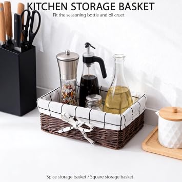 Wicker Storage Basket, Rectangular Storage Basket,Natural and Decorative, Arts and Crafts. (Darkbrown)
