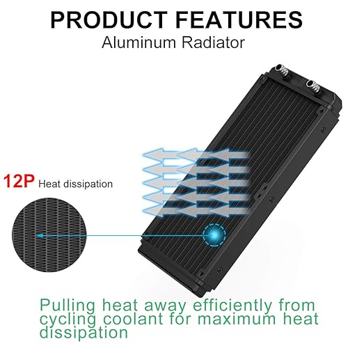 Miniatura 8 de Clyxgs Radiador de refrigeración por agua, radiador intercambiador de calor de aluminio de 12 tubos con tubo para PC CPU, computadora, sistema de