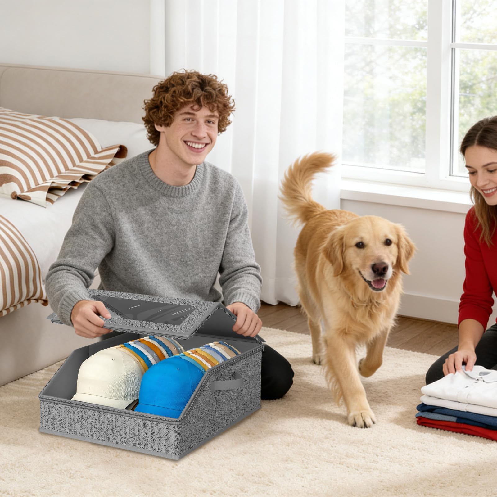 Cajas Para Sombreros Contenedor con Cremallera Resistente y Ventana