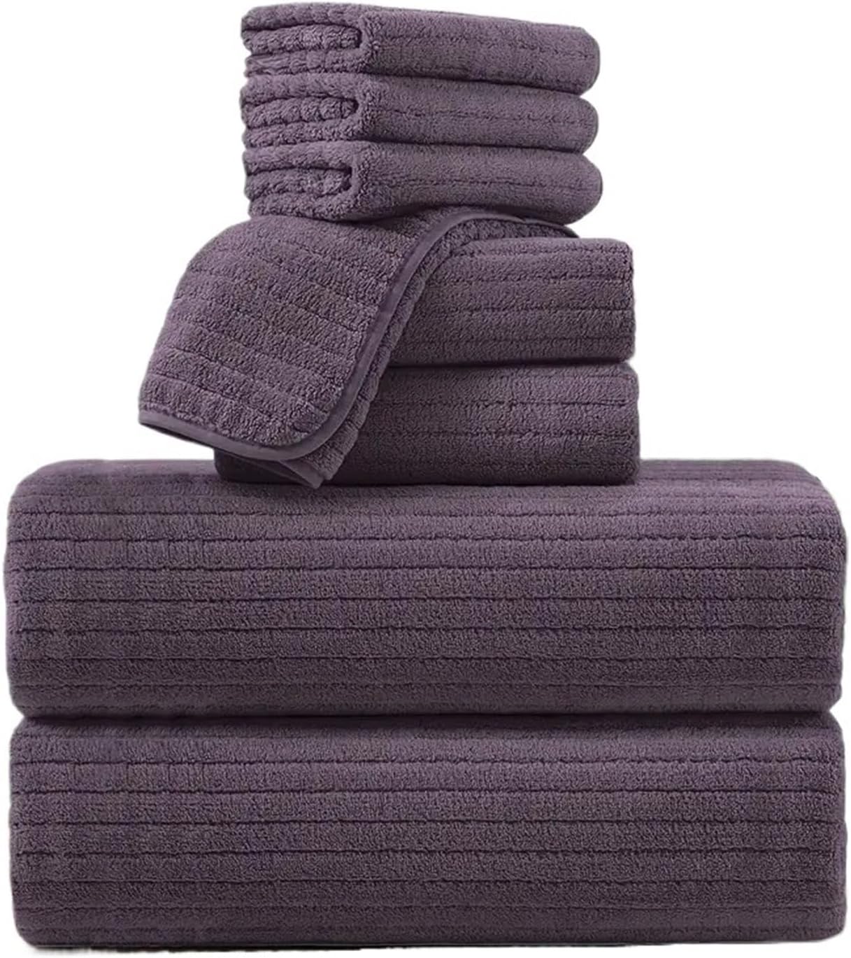 8 Pcs Bath Towel Set - 4 Washcloths, 2 Face Towels & Absorbent & Quick Dry, Ideal for Bathroom, Gym & Hotel Use(8pcs Purple)