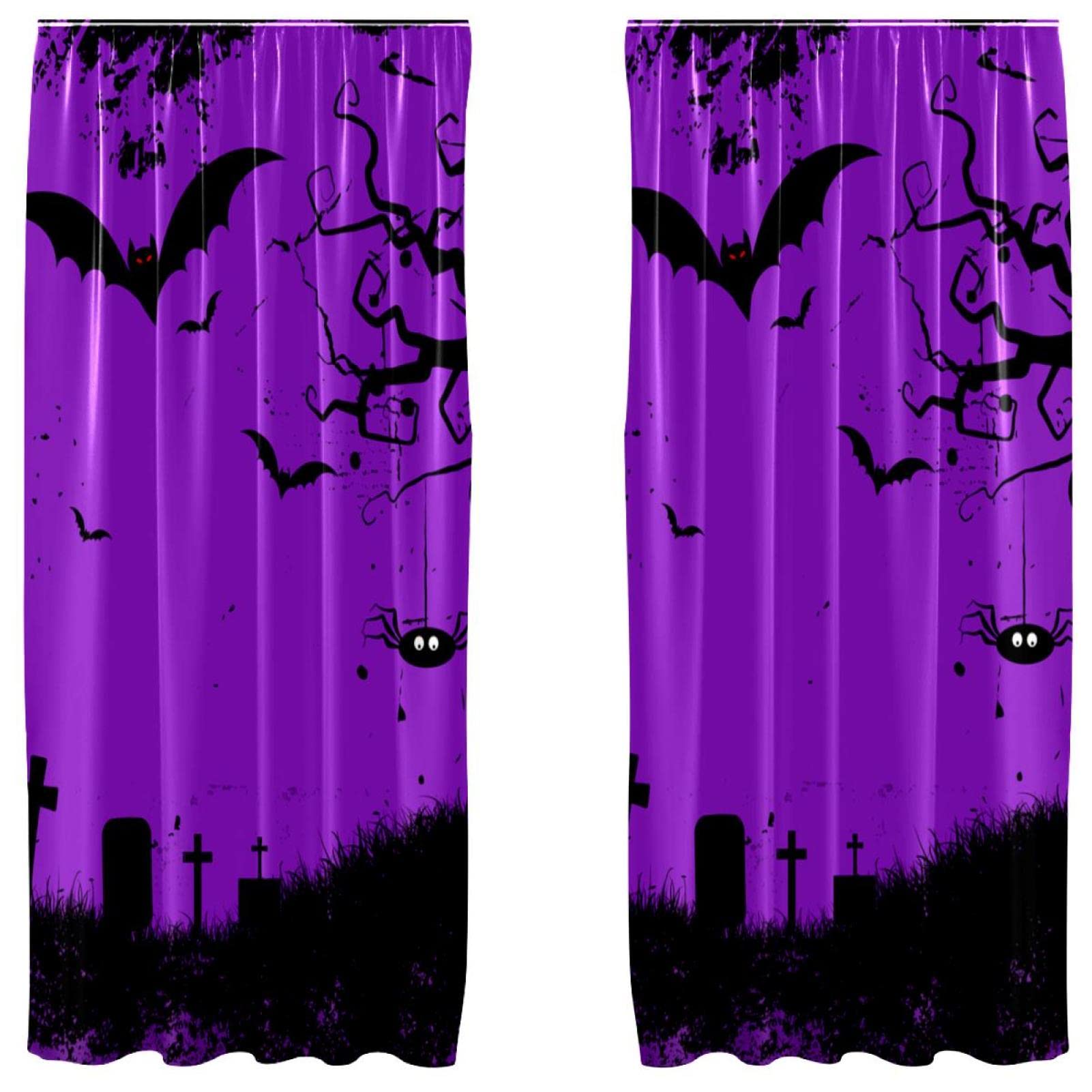 Rideaux chauve-souris Halloween violet pour masquer une vue triste facilement