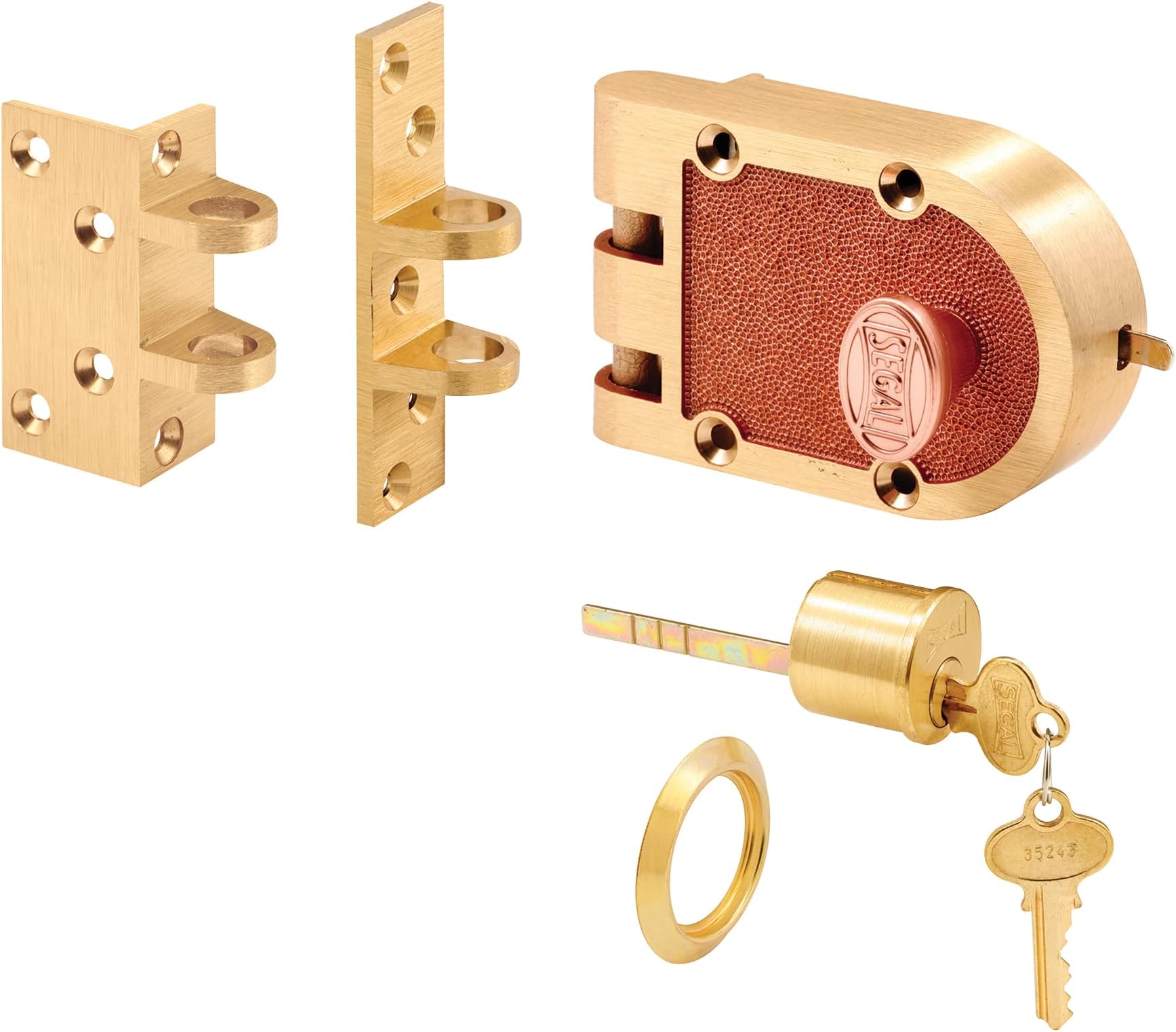 Segal SE 15361 Deadbolt – Jimmy-Proof Design Prohibits Forced Entry by Spreading of Door Frames – Solid Bronze Alloy, Brushed Brass, Angle and Flat Strike, Single Cylinder (Single Pack)