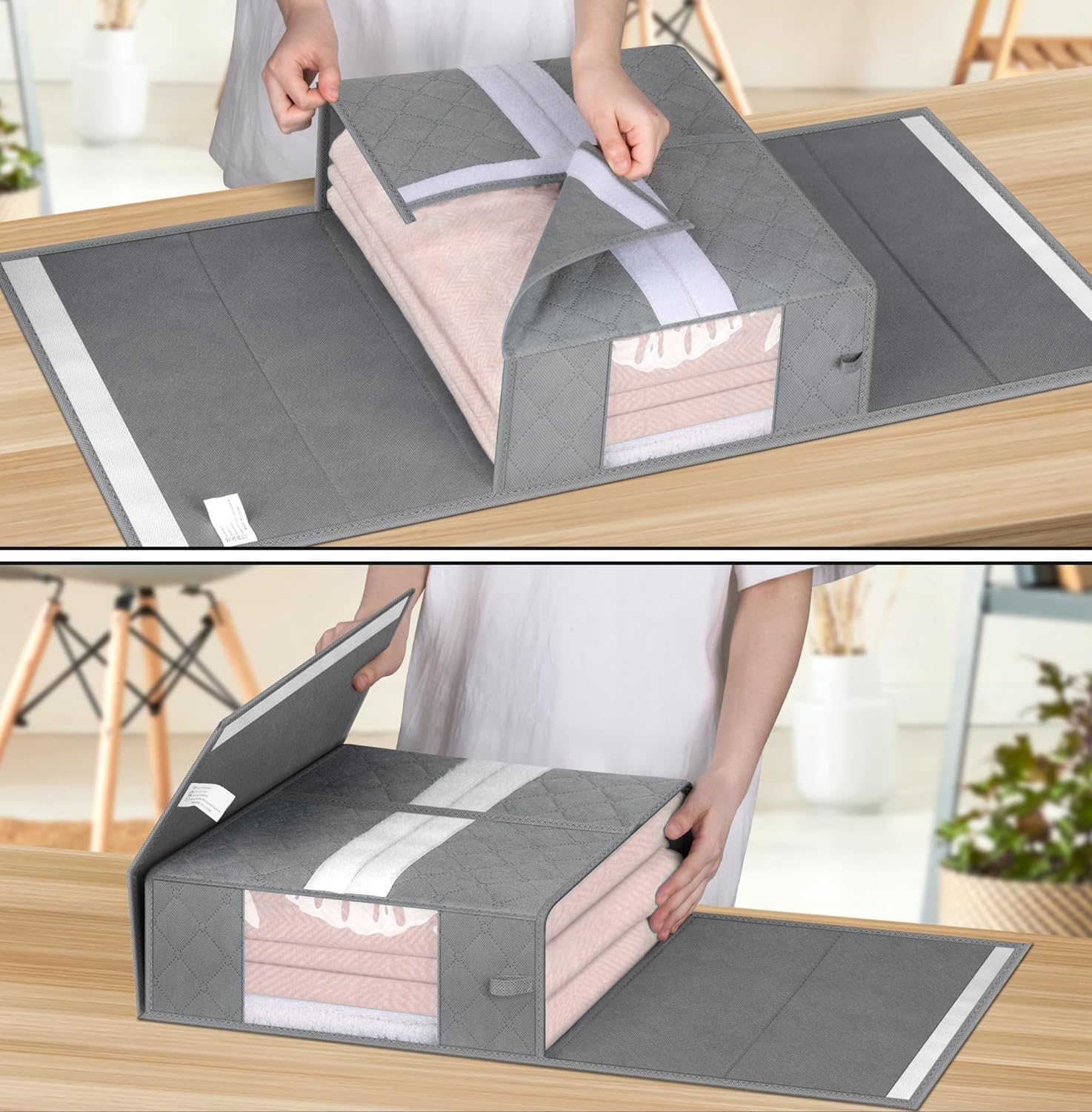 Organizer Per Lenzuola 6 Pezzi - Contenitori Pieghevoli Per Set Copripiumino Queen/King, Vestiti E Coperte, Colore Nero