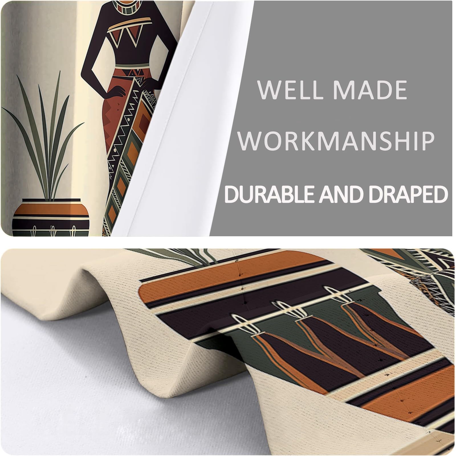 CozyRest Wohnzimmer Vorhänge Afrikanische Frau mit Vase Geometrie Ösen Gardinen mit Blickdichte Thermo Vorhang Kälteschutz Blackout Curtain Kinderzimmer Schlafzimmer Ösenvorhang H214 x B91.5 cm