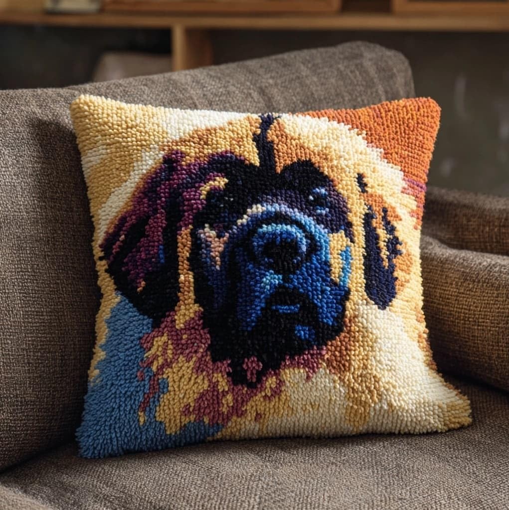 Henypt Latch Hook Pillow Making Kit 43x43cm,Caucasian Shepherd Dog